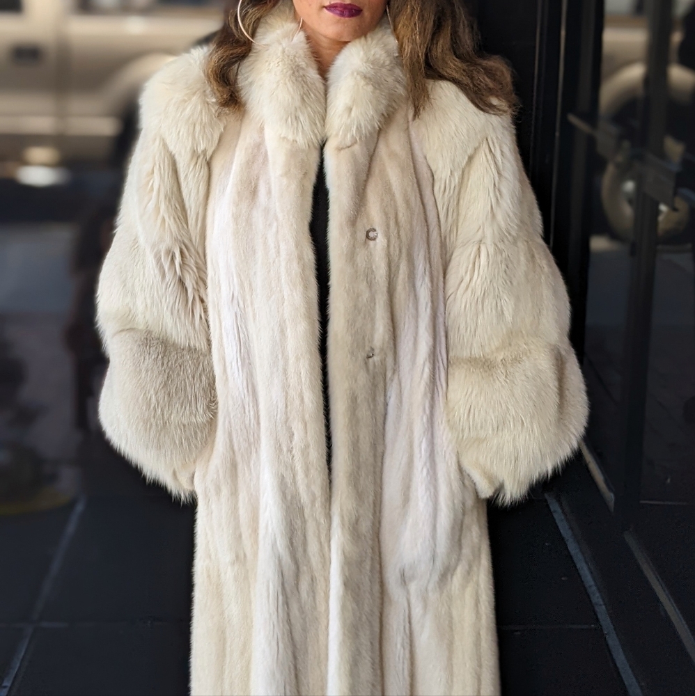 Vintage Rovalia Ivory Mink & Fox Fur Stroller Coat | Size M 6–8 Heirloom Luxury